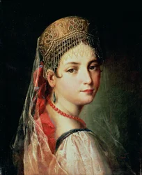 Porträt eines jungen Mädchens im Sarafan und Kokoshnik, 1820er Jahre